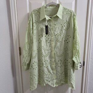 Eyelet Lace Dress Button Down Shirt Mini Dress